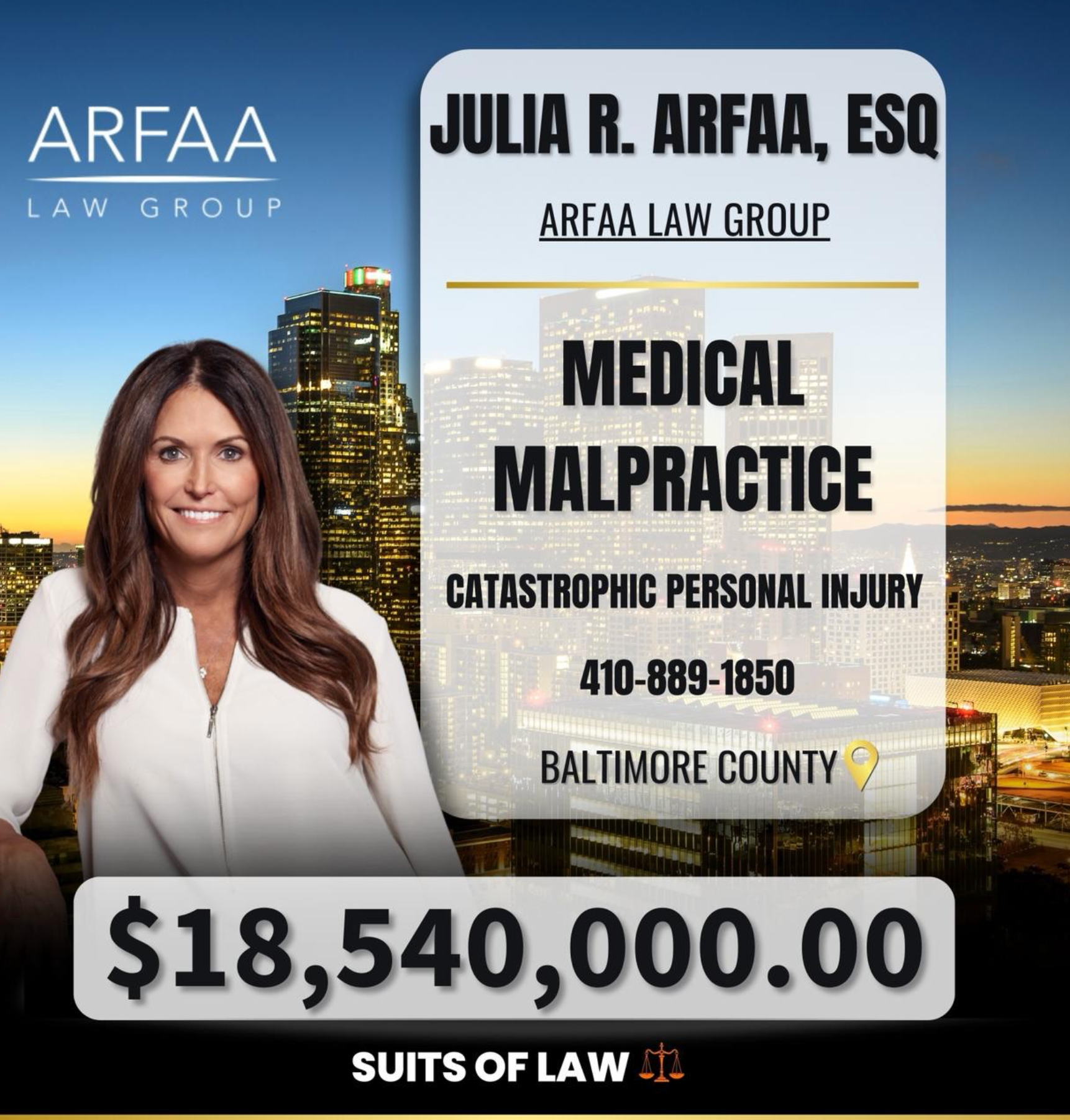 Julia R. Arfaa, Esq. — Medical Malpractice — Catastrophic Personal Injury settlement